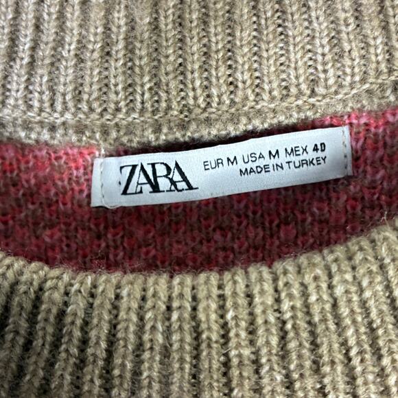 Zara Striped Knit Oversized Sweater Womens M Brown Pink Cozy Indie Retro Y2K - Picture 6 of 7